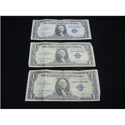 (3) 1935 A One Dollar Silver Certificates, Low Serial Numbers