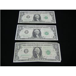 (3) 1963 B Barr Federal Reserve One Dollar Notes