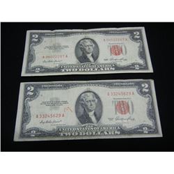 (2) 1953 Red Seal Two Dollar Notes, One With Low Serial Number