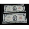 Image 1 : (2) 1953 Red Seal Two Dollar Notes, One With Low Serial Number