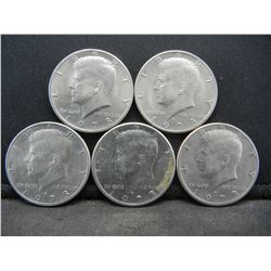 (5) 1973 Kennedy Half Dollars, Some Mint Marks