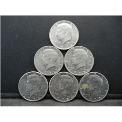 (6) 1972 Kennedy Half Dollars, Some Mint Marks