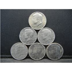 (3) 1977, (2) 1984, (1) 1990 Kennedy Half Dollars, Some Mint Marks, (6) Total