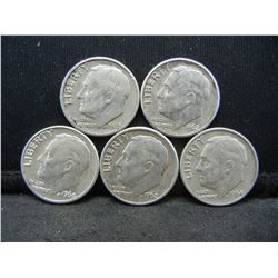 (5) Roosevelt Dimes, 60's  Some Mint Marks