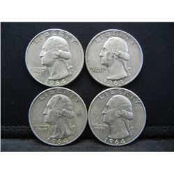 (4) 1964 Washington Quarters