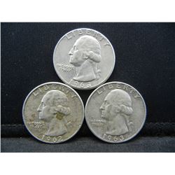 (3) Silver Washington Quarters (1) 1962 & (2) 1963-D