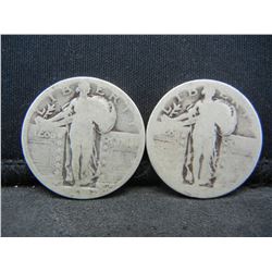(2) No Date Standing Liberty Quarters