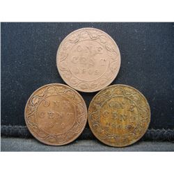 (3) CANADIAN CONSECUTIVE ONE CENTS (1908/1909/1910)