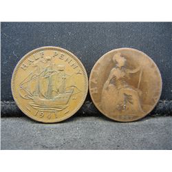 (2) GREAT BRITAIN 1917 1/2 PENNY, 1941 1/2 PENNY)