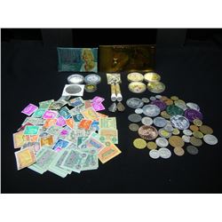 (16.21 OZ) OF "JUNK DRAWER COLLECTABLES" (SILVER/PROOF TOKENS/VIALS/ARROW HEADS/FOREIGN COINS/TAX ST