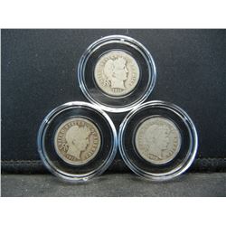 (3) BARBER DIMES, CONSECUTIVE YEARS-(1911/1912 & 1913) SILVER (90%)