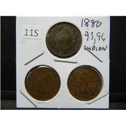 1880, 1893, 1896 Indian Head Cents
