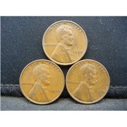 1937, 38, 39 Wheat Cents
