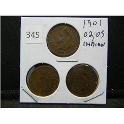 1901, 02, 03 Indian Head Cents