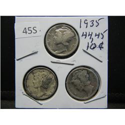 1935, 44, 45, Mercury Dimes
