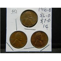 1950 D, 56 D 57 D Wheat Cents