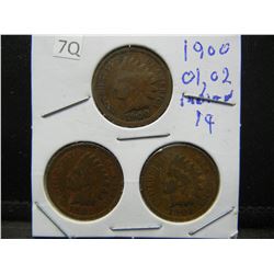 1900, 01, 02 Indian Head Cent