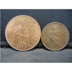 1934 British Half Penny, 1967 British Penny