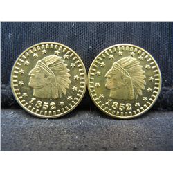CLAD (2) 1852 California Gold Indian Head Pieces CLAD