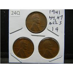 1941 S, 44 S, 47 S Wheat Cents