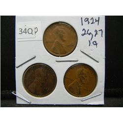 1924, 26, 27 Wheat Cents