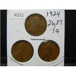 1924, 26, 27 Wheat Cents