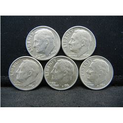 (5) Roosevelt Dimes, 60's Some Mint Marks