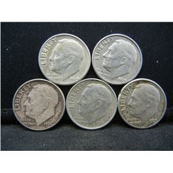 (5) Roosevelt Dimes, 60's, Some Mint Marks