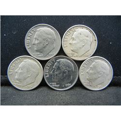 (5) Roosevelt Dimes, 60's, Some Mint Marks