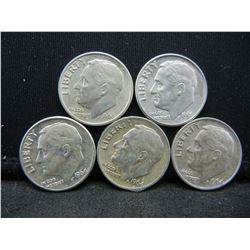 (5) Roosevelt Dimes, 60's, Some Mint Marks