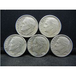 (5) Roosevelt Dimes, 60's, Some Mint Marks