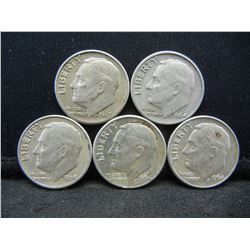 (5) Roosevelt Dimes, 60's, Some Mint Marks