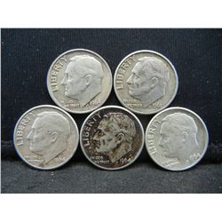 (5) Roosevelt Dimes, 60's, Some Mint Marks