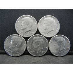 (4) 1971, (1) 1976 Kennedy Half Dollars, Some Mint Marks