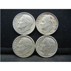 (4) Roosevelt Dimes, 60's, Some Mint Marks