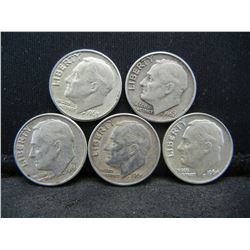 (5) Roosevelt Dimes, 60's, Some Mint Marks