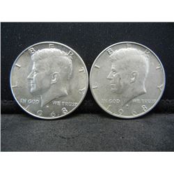 (2) 1968 Kennedy Half Dollars