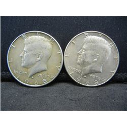 (2) 1968 Kennedy Half Dollars