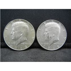 (2) 1968 Kennedy Half Dollars 40 % Silver