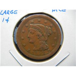 1852 Large 1c.  VF.  Nice.