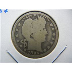 1894-O Barber 25c.  Good+.