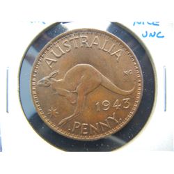 1943 Australia 1 Penny.  Nice UNC.  Scarce.