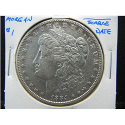 1884-S Morgan $1.  AU.  Scarce Date.