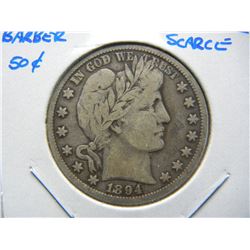 1894 Barber 50c.  Fine.  Scarce.