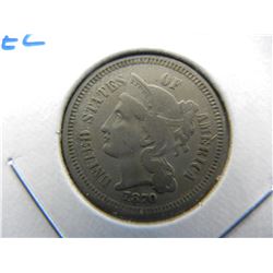 1870 3c Nickel.  VF Details.  Reverse Scratch.