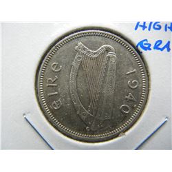 1940 Ireland Silver Shilling.  High Grade.