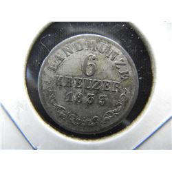 1833 Germany 6 Kreuzer.  Silver.