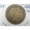 Image 1 : 1914-S Barber 25c.  Fine Details.  Rare Date.  Damaged.
