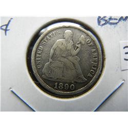 1890-S Seated 10c.  Fine Details.  Bent.