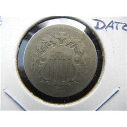 1875 Shield 5c.  Fine.  Better Date.